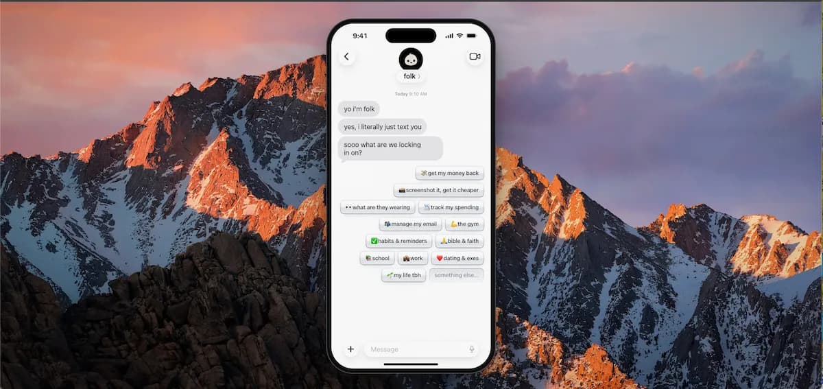 Folk é um dos agentes citados pela TechCrunch que roda em iMessage, WhatsApp e Telegram. Image Credits: Folk